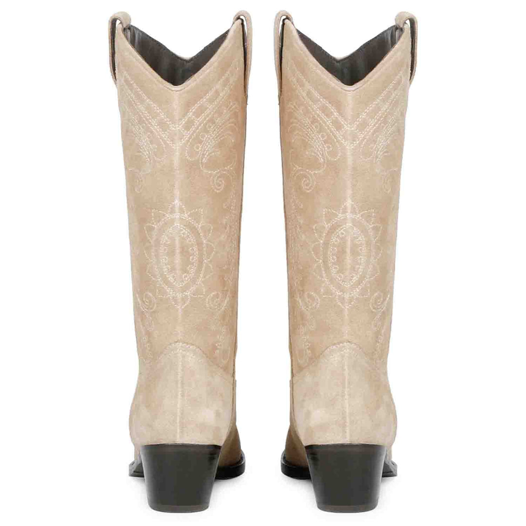 Saint Elodie Stitched Ivory Leather Handcrafted Cowboy Boots