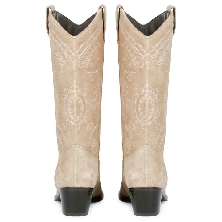 Saint Elodie Stitched Ivory Leather Handcrafted Cowboy Boots