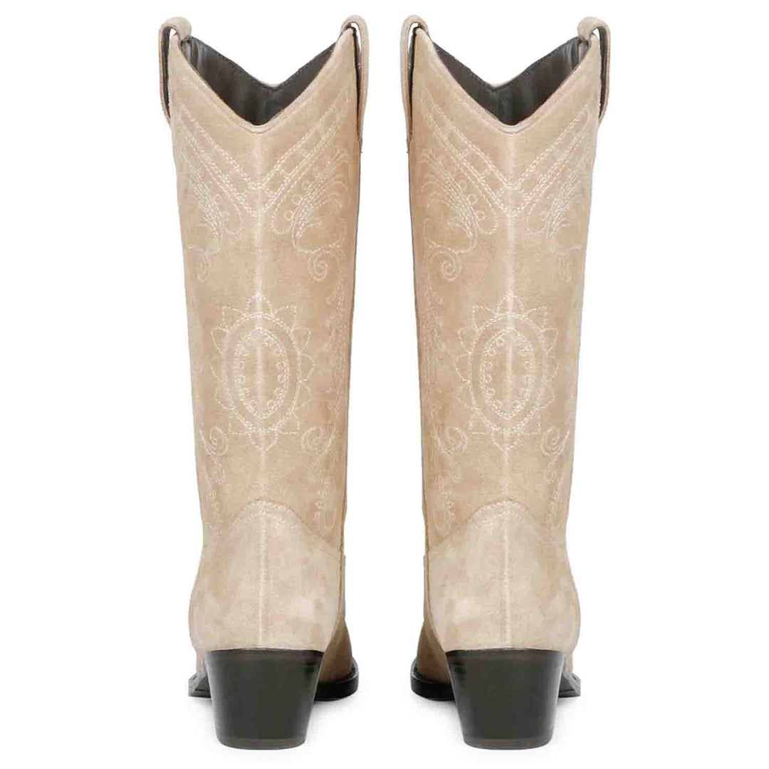 Saint Elodie's signature stitched ivory leather cowboy boots