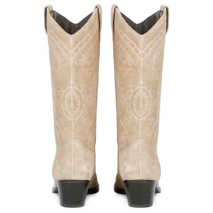 Saint Elodie's signature stitched ivory leather cowboy boots