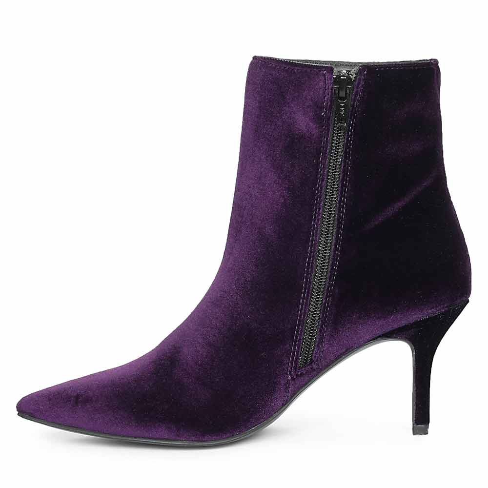 Saint Amoura Triangular Crystal Purple Velvet Ankle Boots