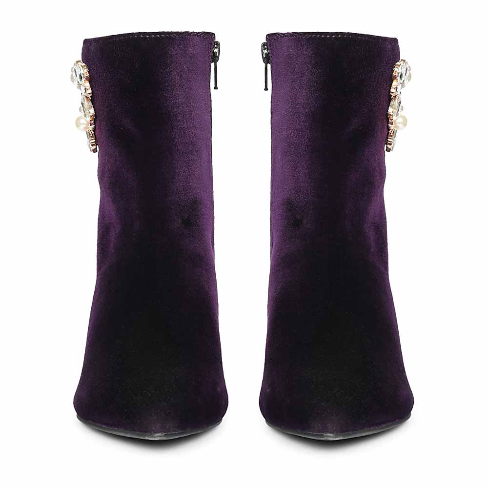 Saint Amoura Triangular Crystal Purple Velvet Ankle Boots