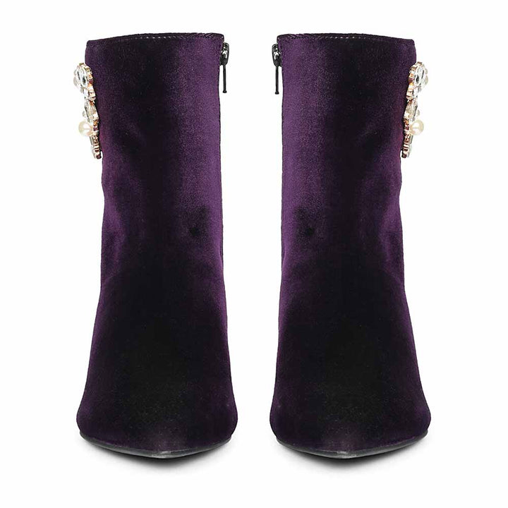 Saint Amoura Triangular Crystal Purple Velvet Ankle Boots