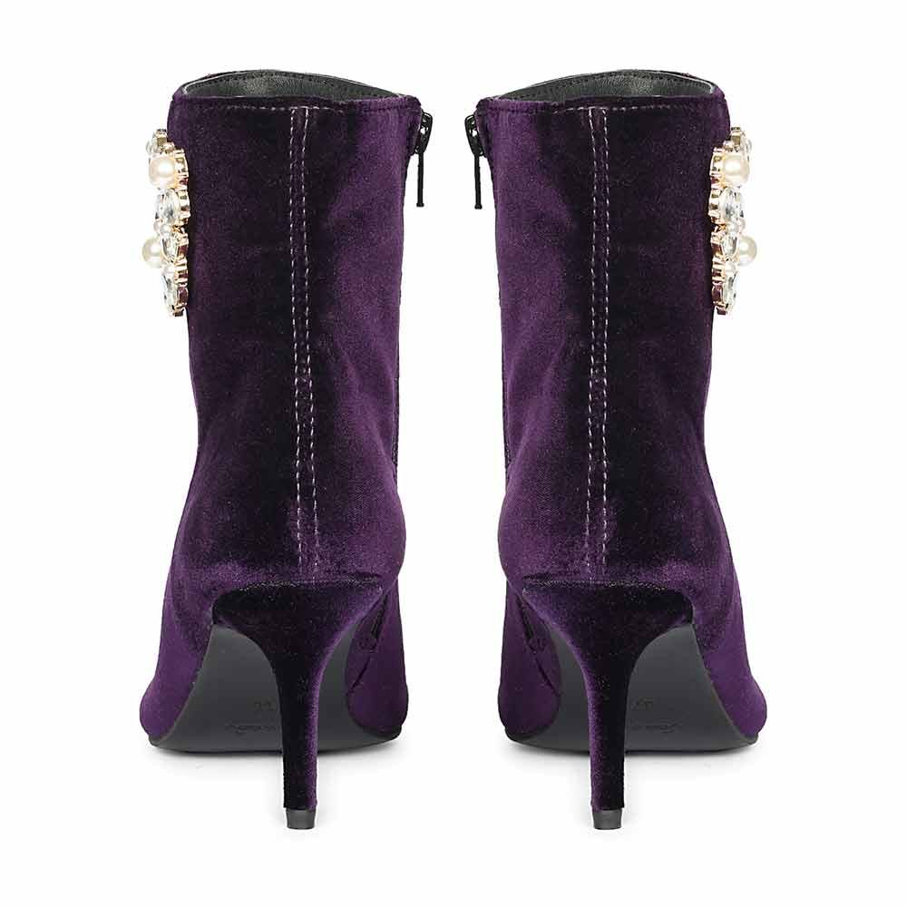 Saint Amoura Triangular Crystal Purple Velvet Ankle Boots