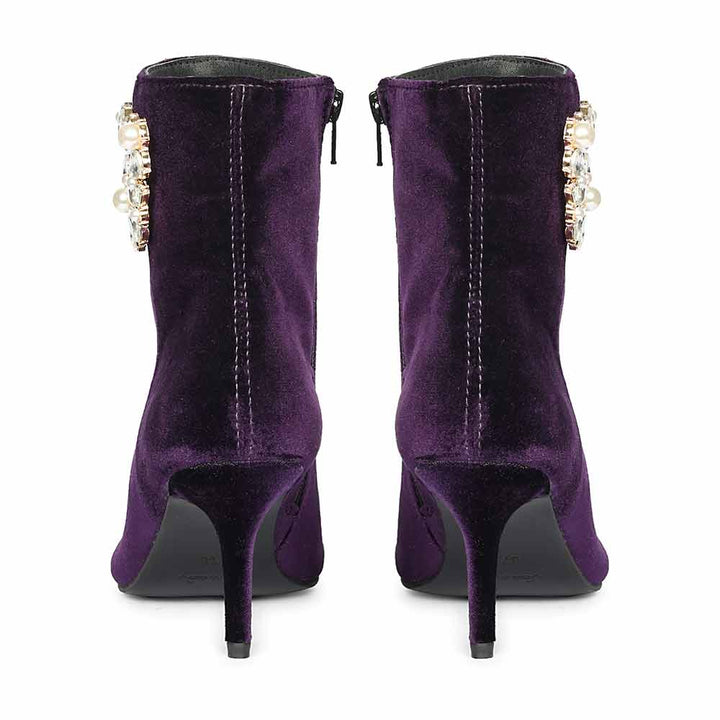 Saint Amoura Triangular Crystal Purple Velvet Ankle Boots
