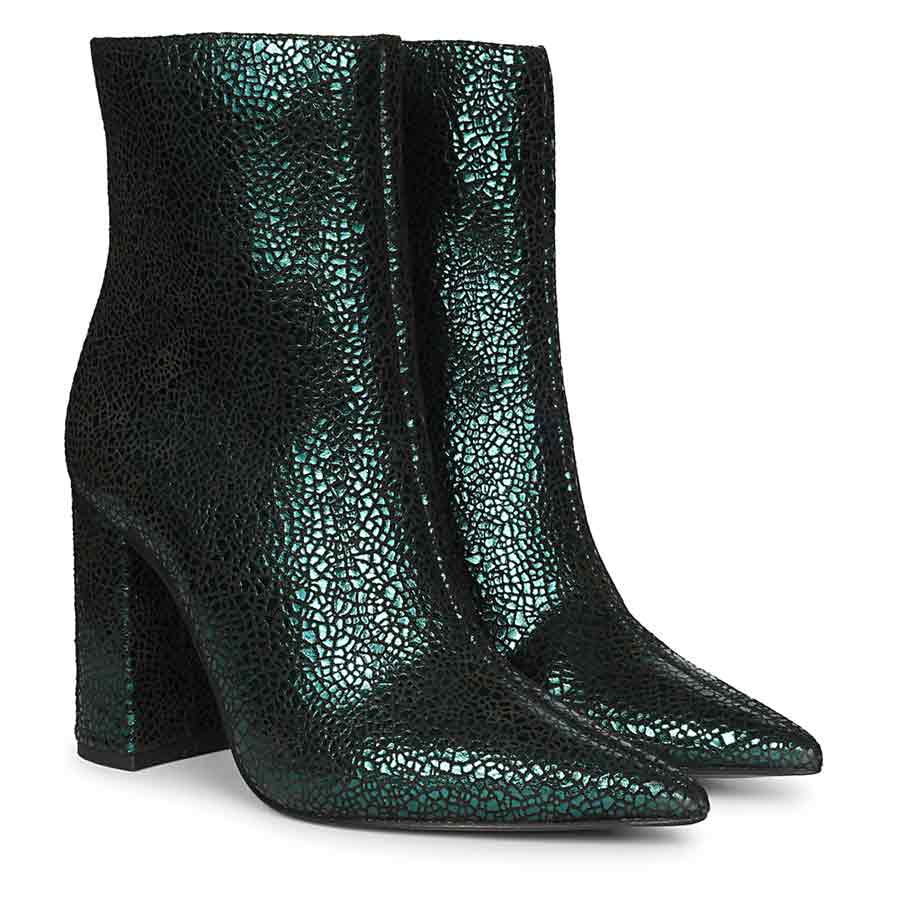 Saint Lorena Green Metallic Leather High Ankle Boots