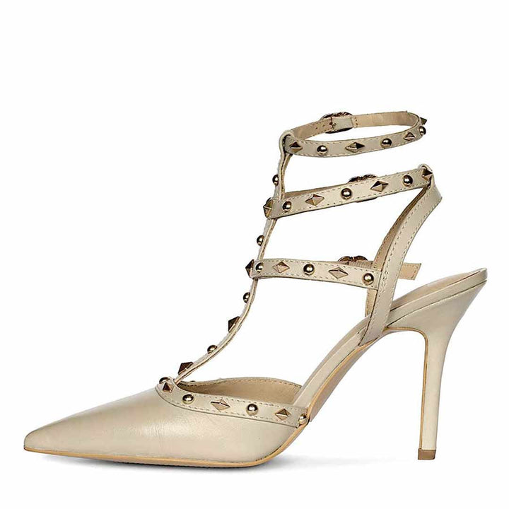 Saint Brittany Crystal Stone Nude Leather Stilettos