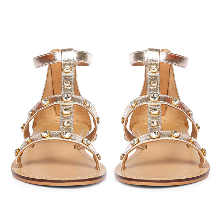 Saint Dion Crystal Stone Studded Platin Leather Sandals