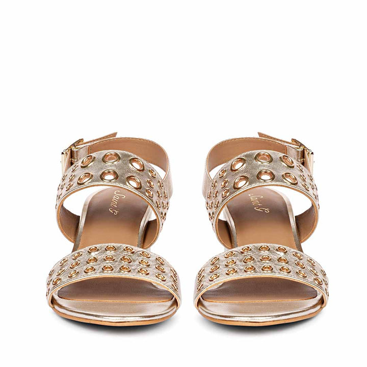 Saint Albina Eyelet Embellished Platin Leather Block Heels