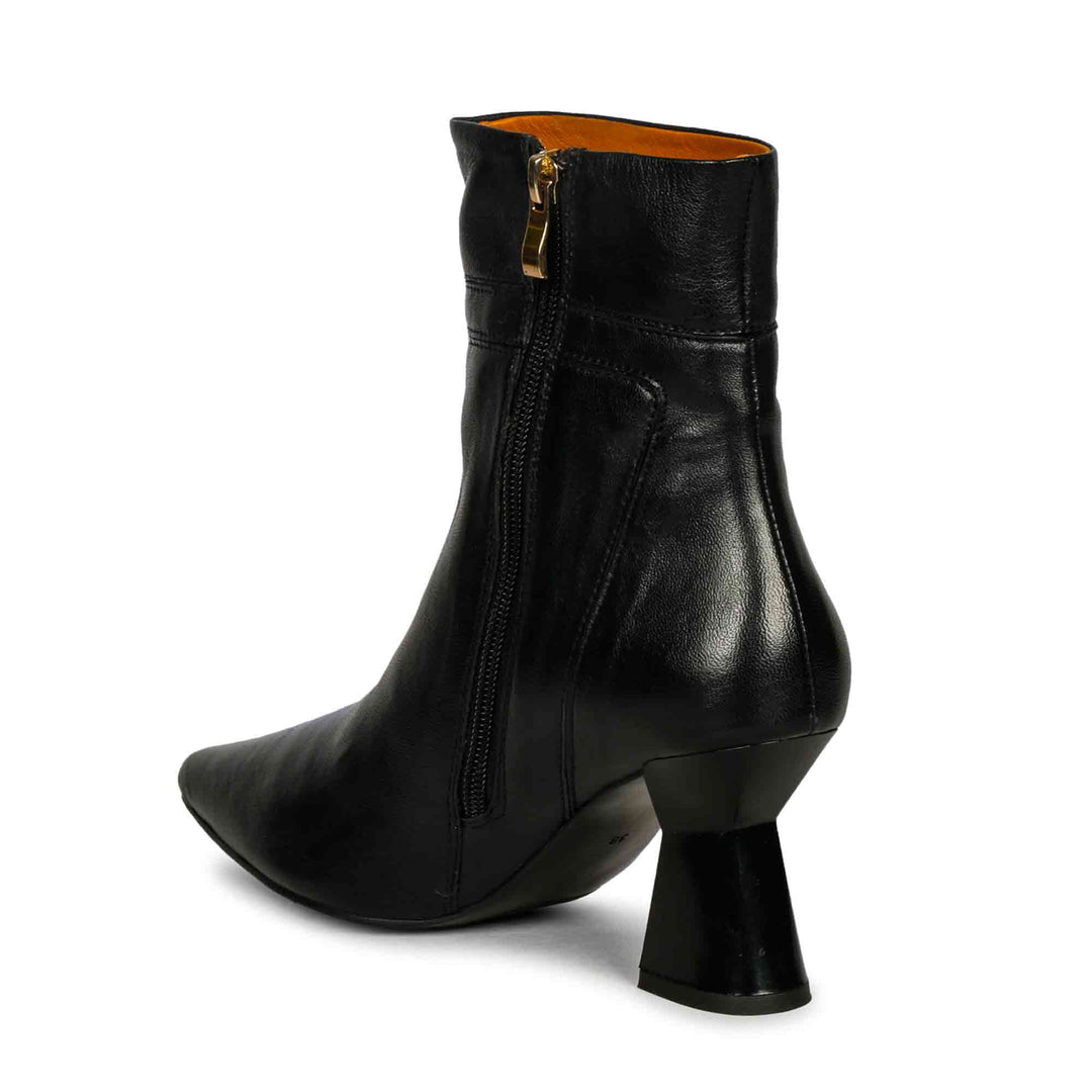 Saint Madelyn Black Leather Chain Decor Pointed Toe Ankle Boots