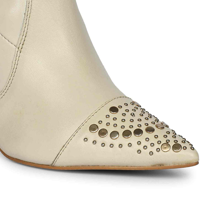 Saint Estrella Studded Stretch Beige Napa Stiletto Ankle Boots
