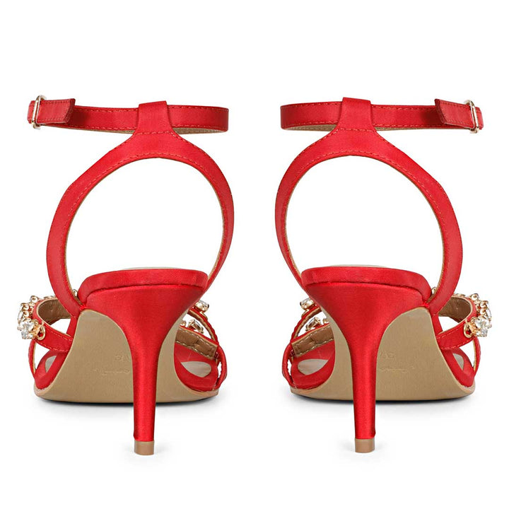 Saint Isla Stone embellished Red Leather Strappy Stilettos