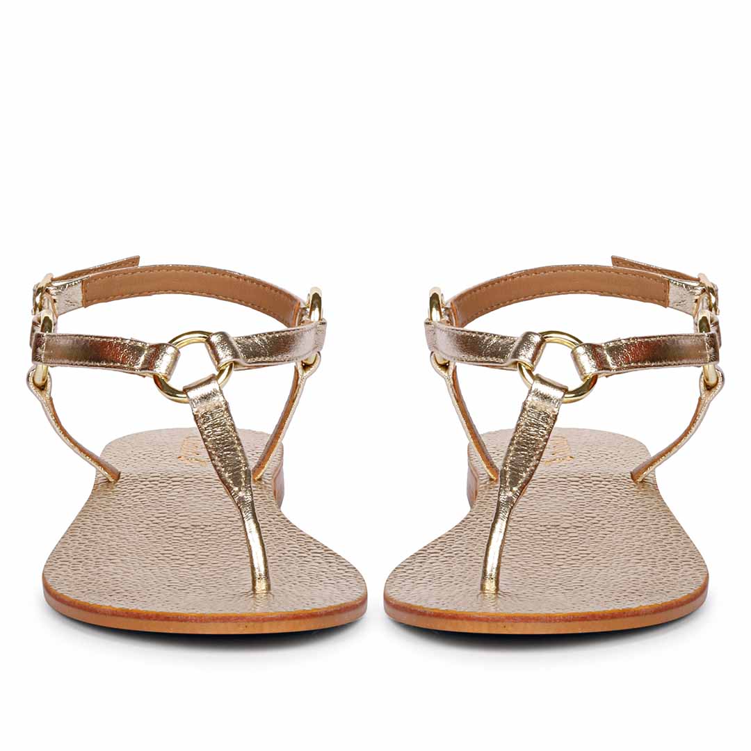 Saint Coretta Golden O-Ring Platin Leather Sandals