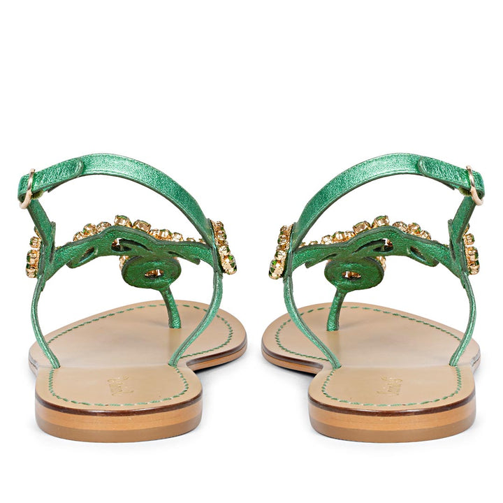 Saint Kaia Gold Stone  Metallic Green Leather Sandals