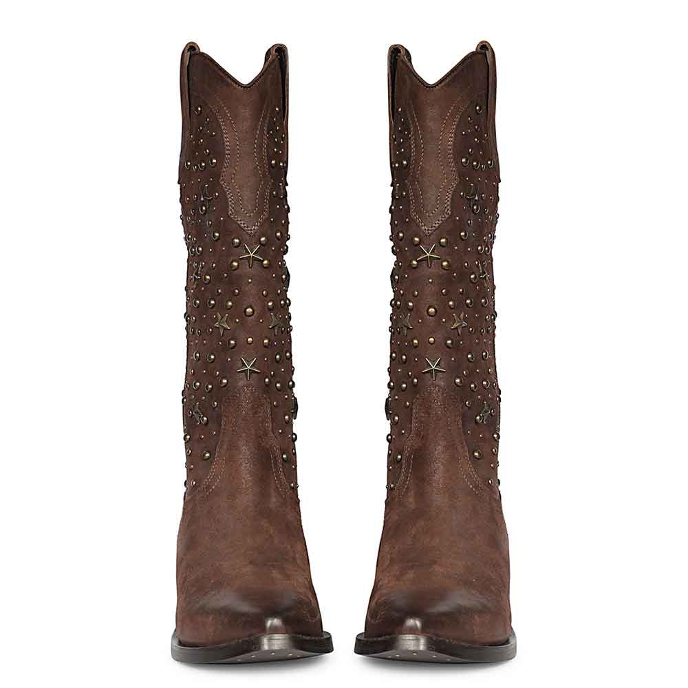 Saint Maeve Studded Brown Leather Cowboy Boots
