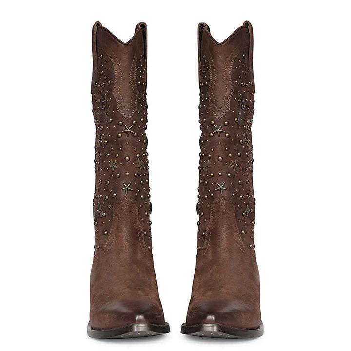 Saint Maeve Studded Brown Leather Cowboy Boots