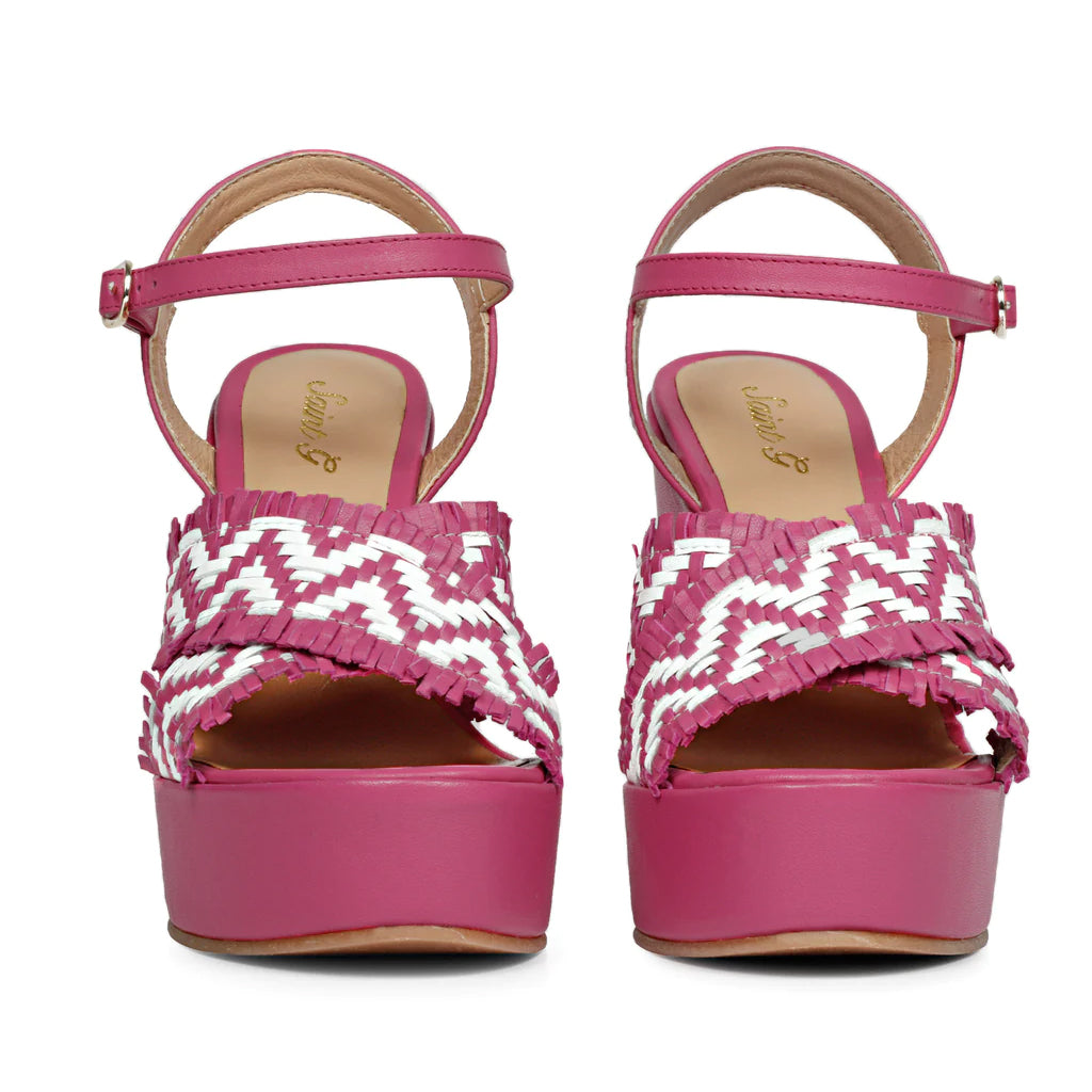 Saint Glenda Hand Woven Hot Pink Leather Wedge Heels