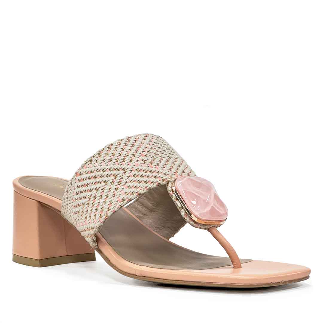 Saint Stevie Stone Jeweled Pink Raffia Block Heels