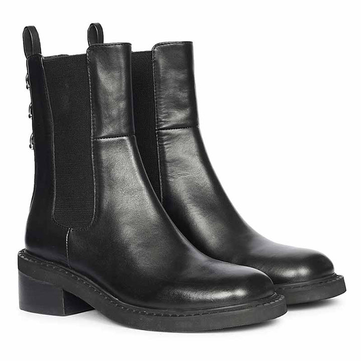 Saint Aitana Trio Ring Black Leather High Ankle Boots