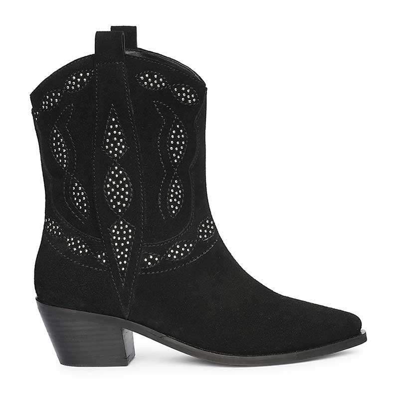 Saint Ryleigh Silver Studded Black Suede Leather Boots