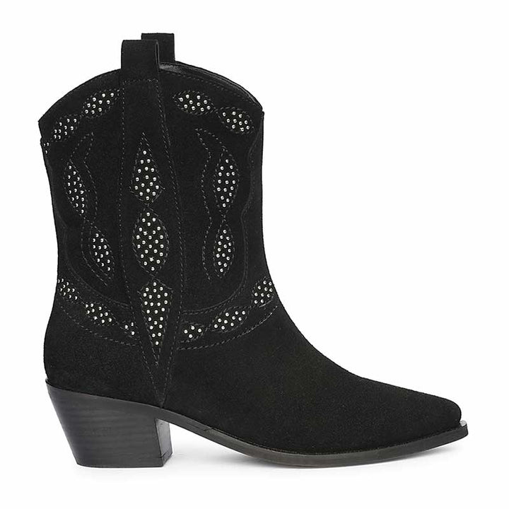 Saint Ryleigh Silver Studded Black Suede Leather Boots
