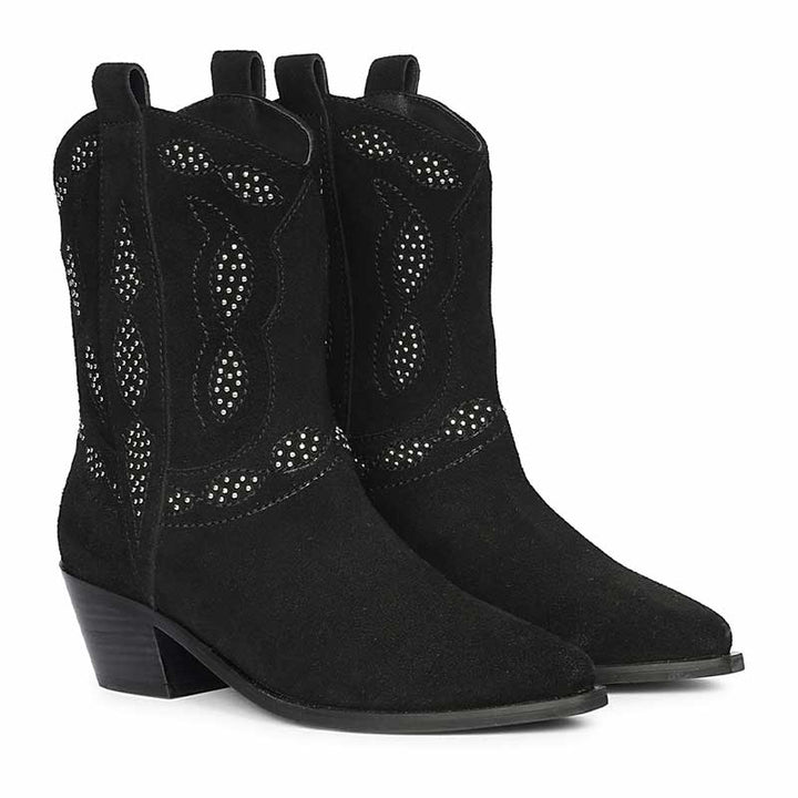 Saint Ryleigh Silver Studded Black Suede Leather Boots