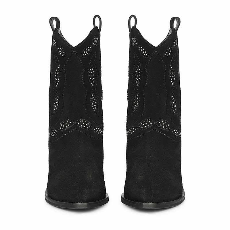 Saint Ryleigh Silver Studded Black Suede Leather Boots