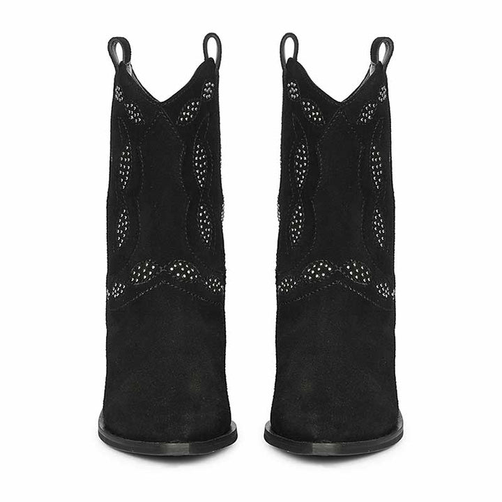 Saint Ryleigh Silver Studded Black Suede Leather Boots