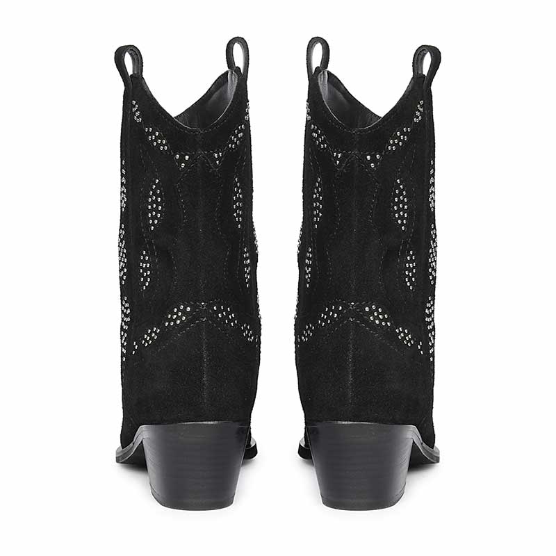 Saint Ryleigh Silver Studded Black Suede Leather Boots