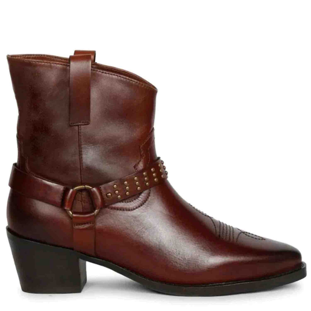Enrica teak leather ankle boots for women
