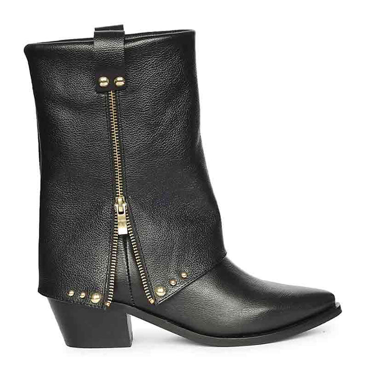 Saint Malone Fold Over Black Leather Mid Calf Boots
