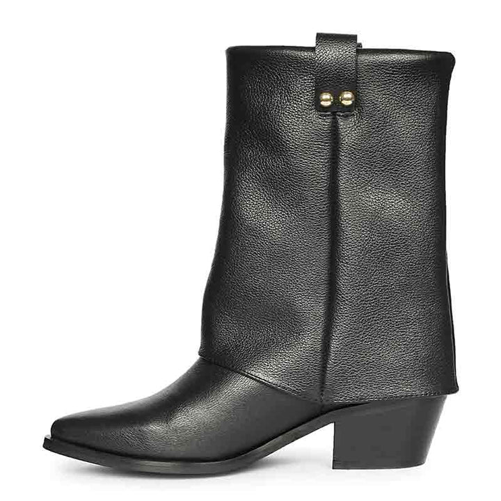 Saint Malone Fold Over Black Leather Mid Calf Boots