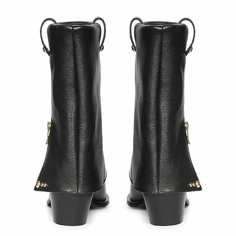 Saint Malone Fold Over Black Leather Mid Calf Boots