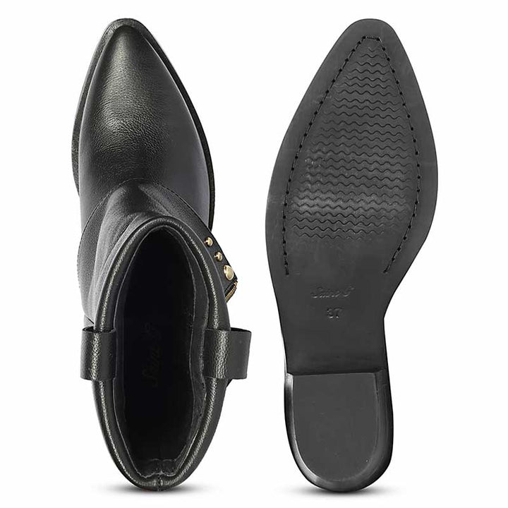 Saint Malone Fold Over Black Leather Mid Calf Boots