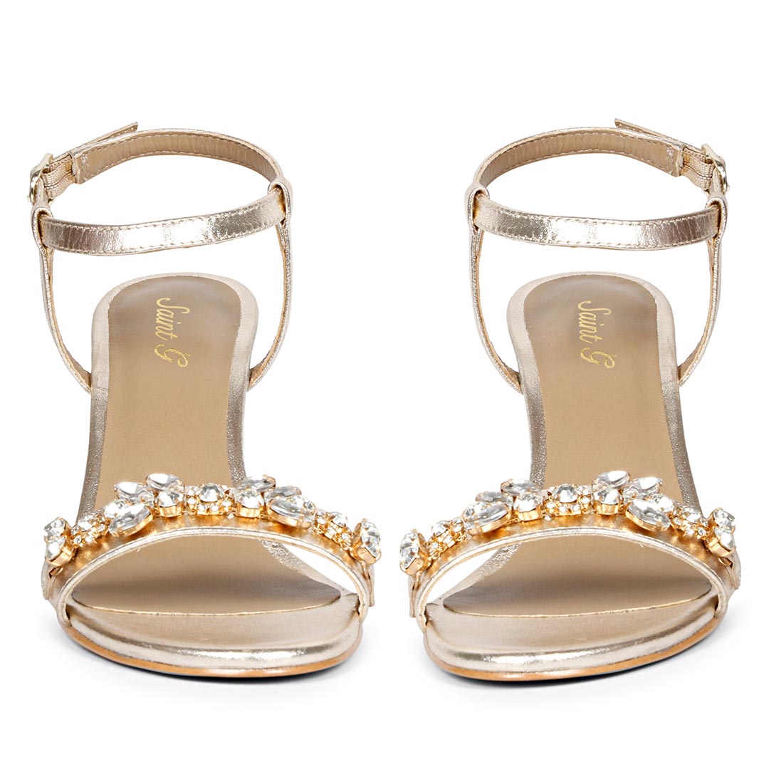 Saint Alani Transparent Stones Embellished Gold Leather Stilettos