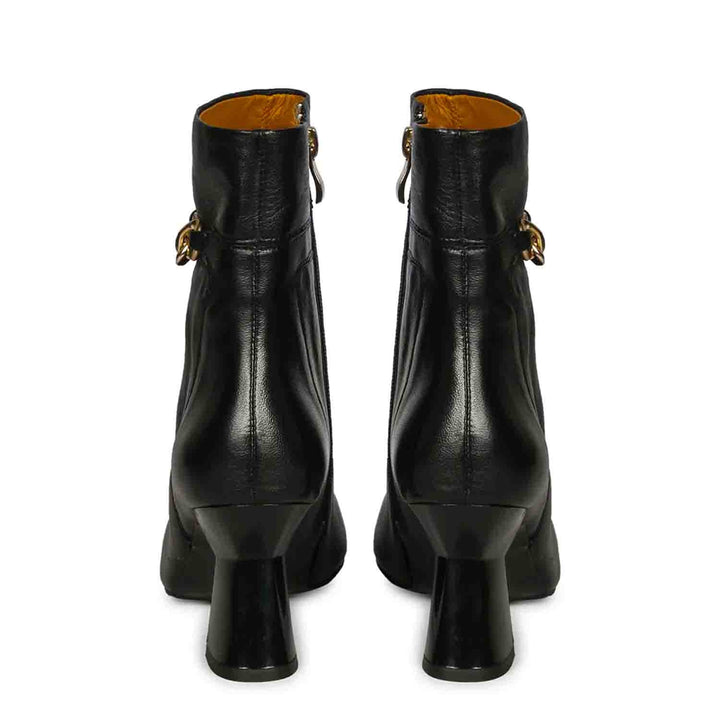 Saint Madelyn Black Leather Chain Decor Pointed Toe Ankle Boots