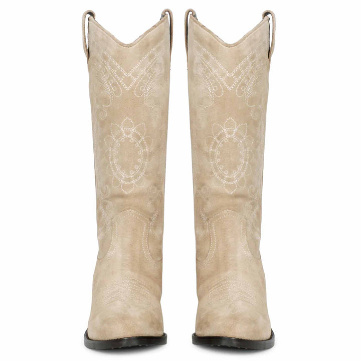 Saint Elodie Stitched Ivory Leather Handcrafted Cowboy Boots