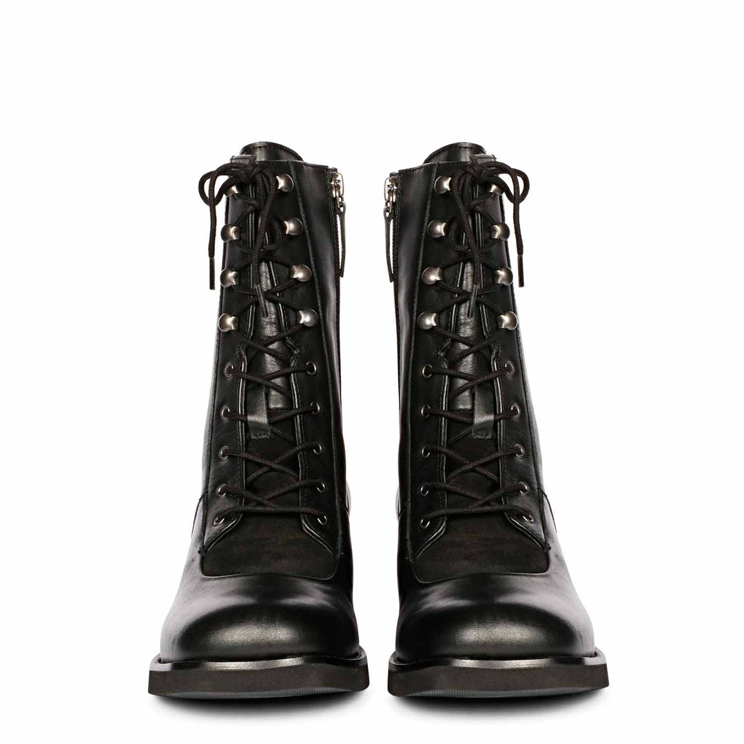 Saint Kayla Black Leather Lace Up High Ankle Boots