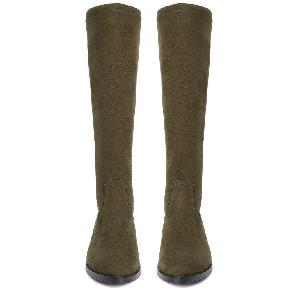 Saint Amy Olive Stretch suede Leather Knee High Boots