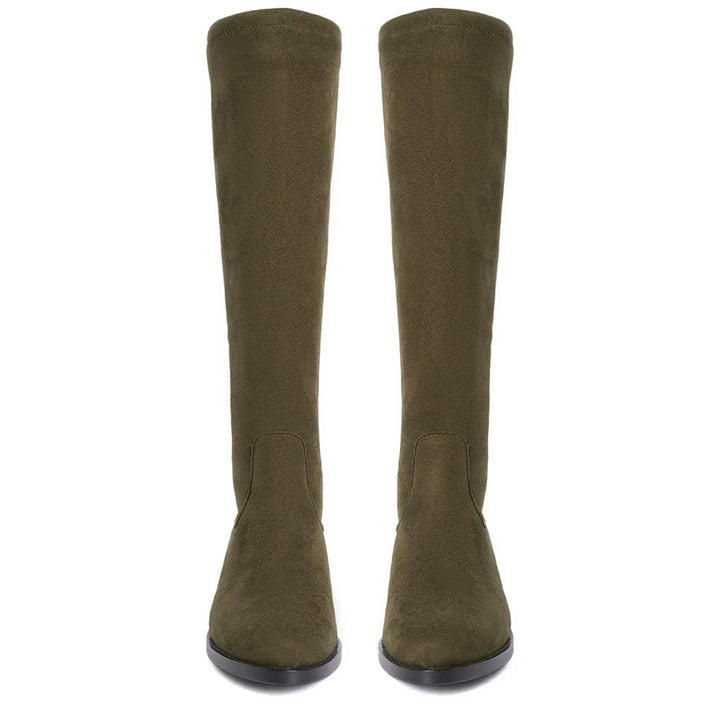 Saint Amy Olive Stretch suede Leather Knee High Boots