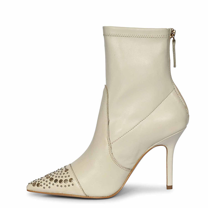 Saint Estrella Studded Stretch Beige Napa Stiletto Ankle Boots