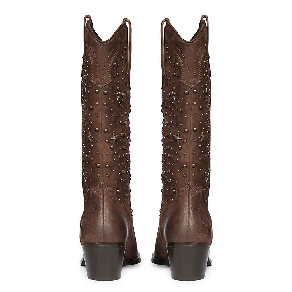 Saint Maeve Studded Brown Leather Cowboy Boots