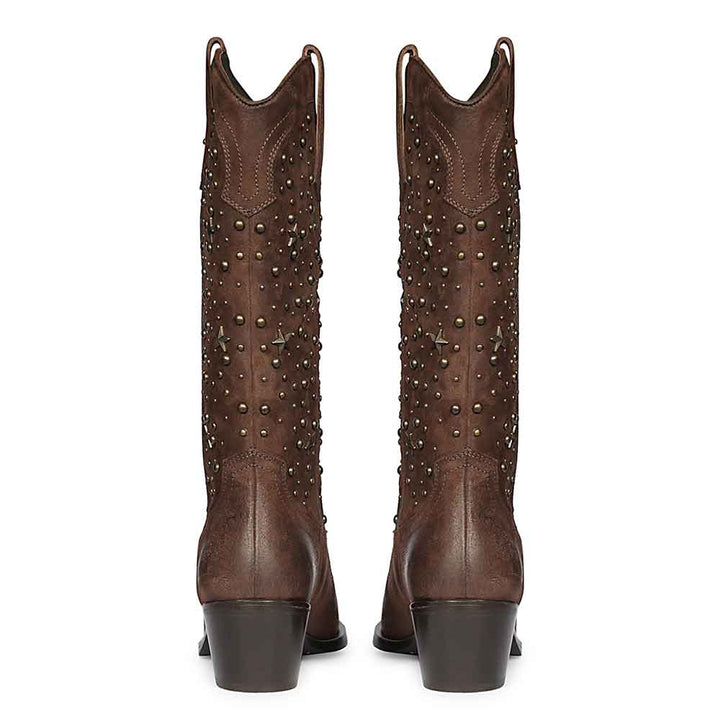 Saint Maeve Studded Brown Leather Cowboy Boots