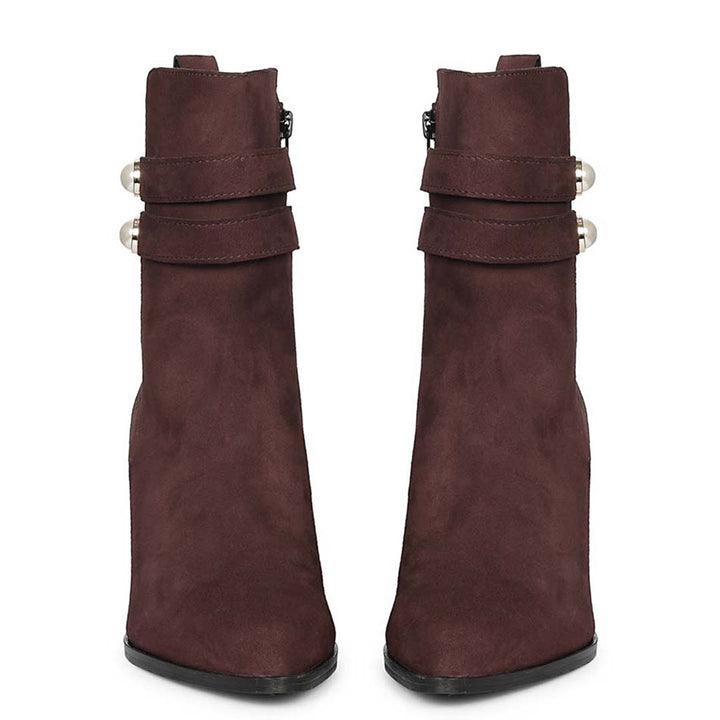 Saint Rosabel Pearl Bordo Suede Leather Wedge Ankle Boots