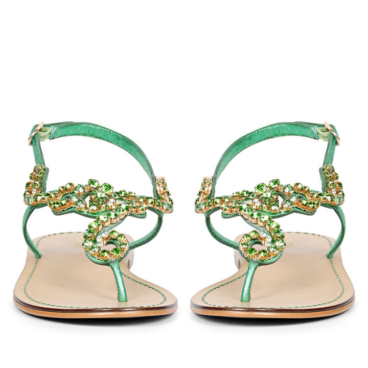 Saint Kaia Gold Stone  Metallic Green Leather Sandals