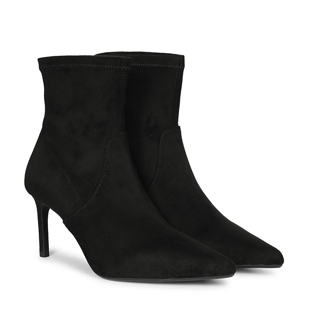 Saint Jemima Black Stretch Suede  Stiletto Ankle Boots