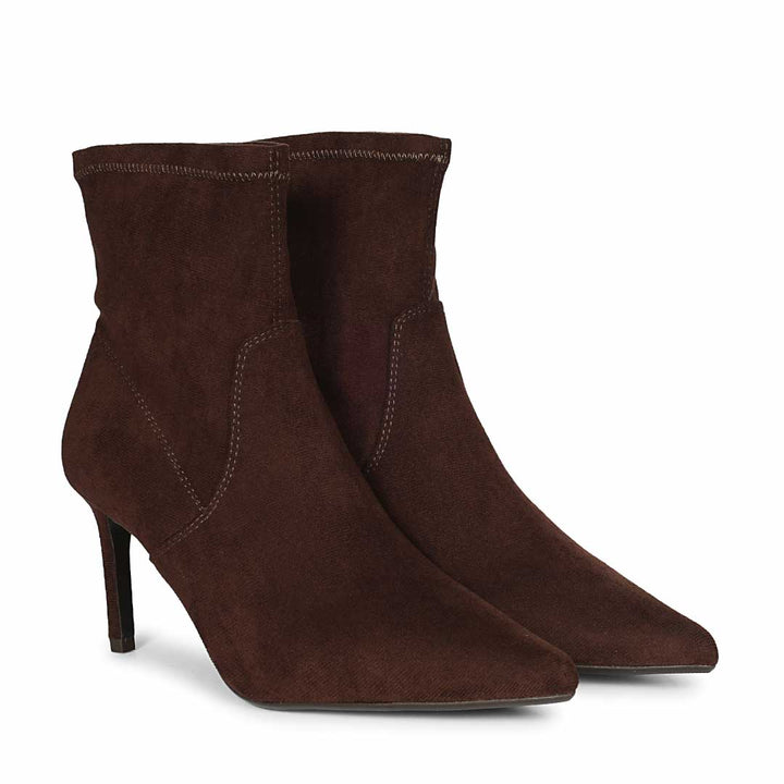 Saint Jemima Brown Stretch Suede Stiletto Ankle Boots