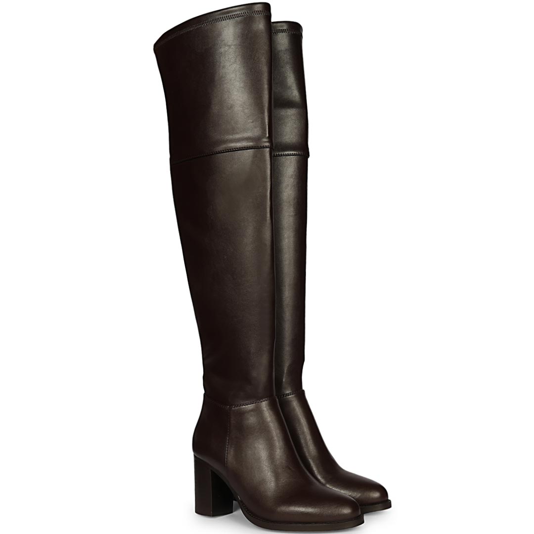 Saint Belinda Brown Stretch Napa Thigh High Boots