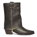 Saint Malone Fold Over Brown Leather Mid Calf Boots