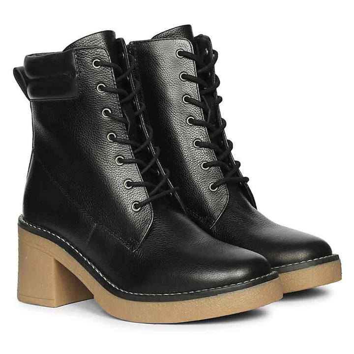 Saint Esme Black Leather Lace Up Boots